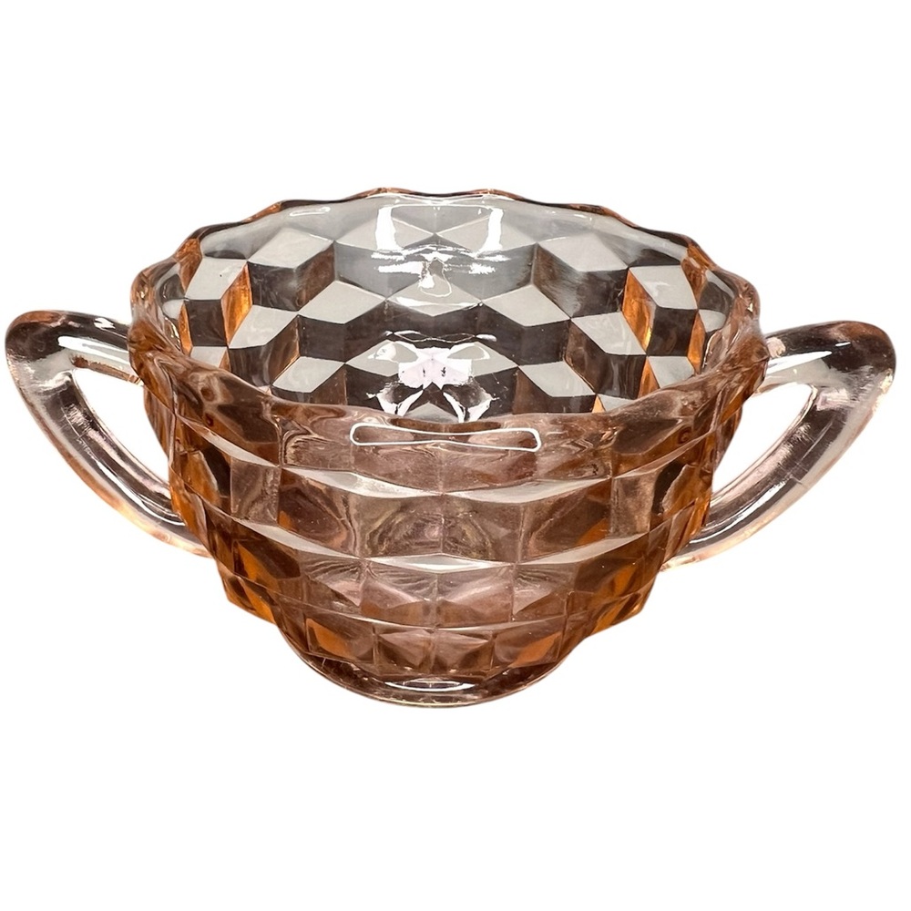 Vintage Pink Depression Glass Sugar Bowl–Jeannette American Cubist Pattern 1930